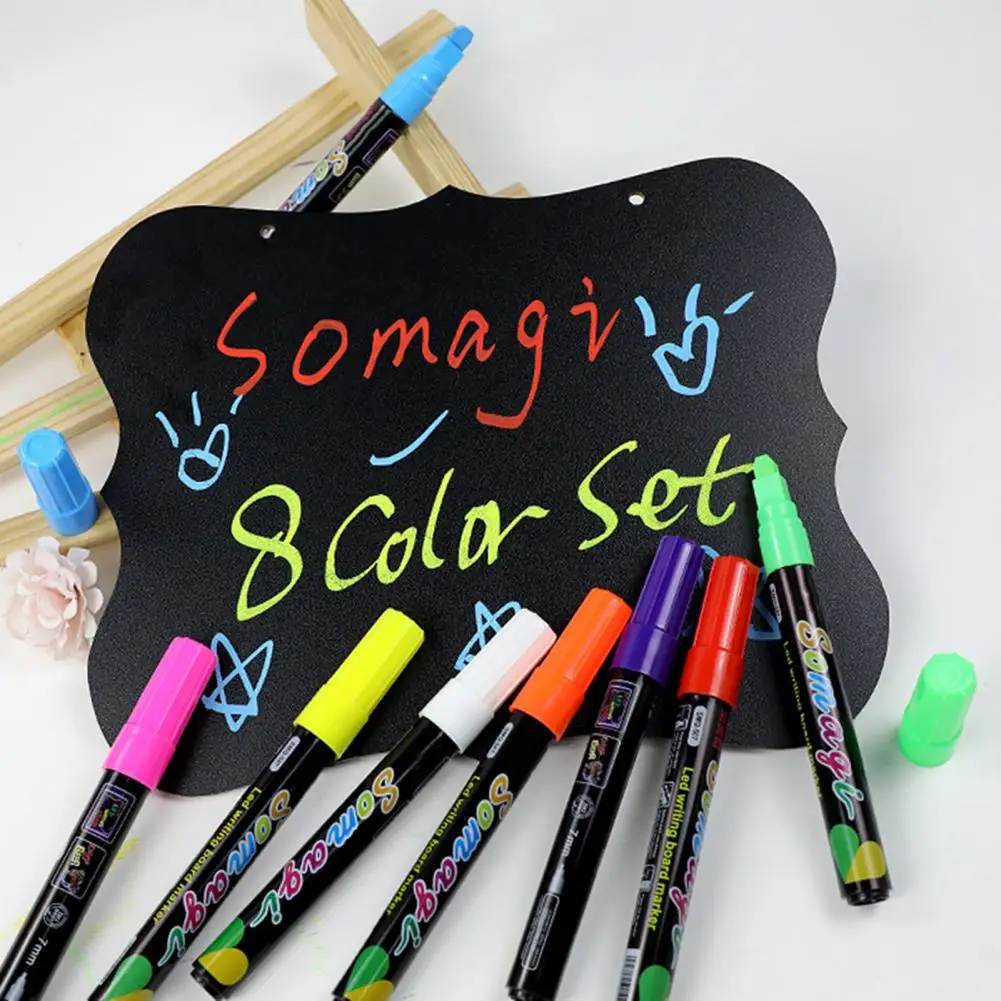 8Pcs Liquid Chalk Marker Erasable Square Nib Multi Colored LED Writing