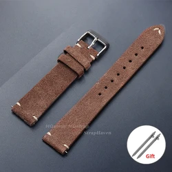Classic Vintage Suede Leather Watch Strap in Calfskin - 22mm (Deep Brown)