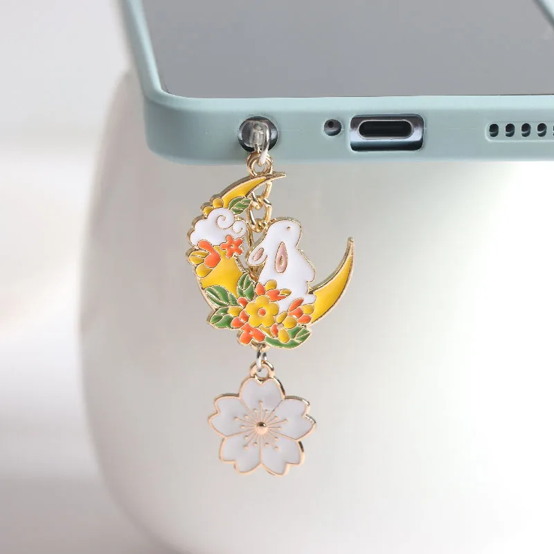 Cherry Moon Rabbit-Tapón antipolvo Kawaii, 3,5 MM, puerto de carga, USB C, protección