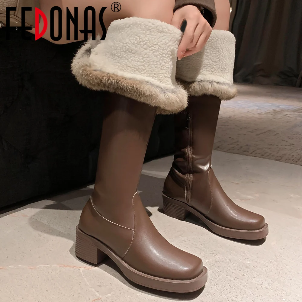 

FEDONAS Women Over The Knee Boots Winter Warm Snow Boots Thick Heels Side Zipper Fashion Design Brand High Boots Shoes Woman New