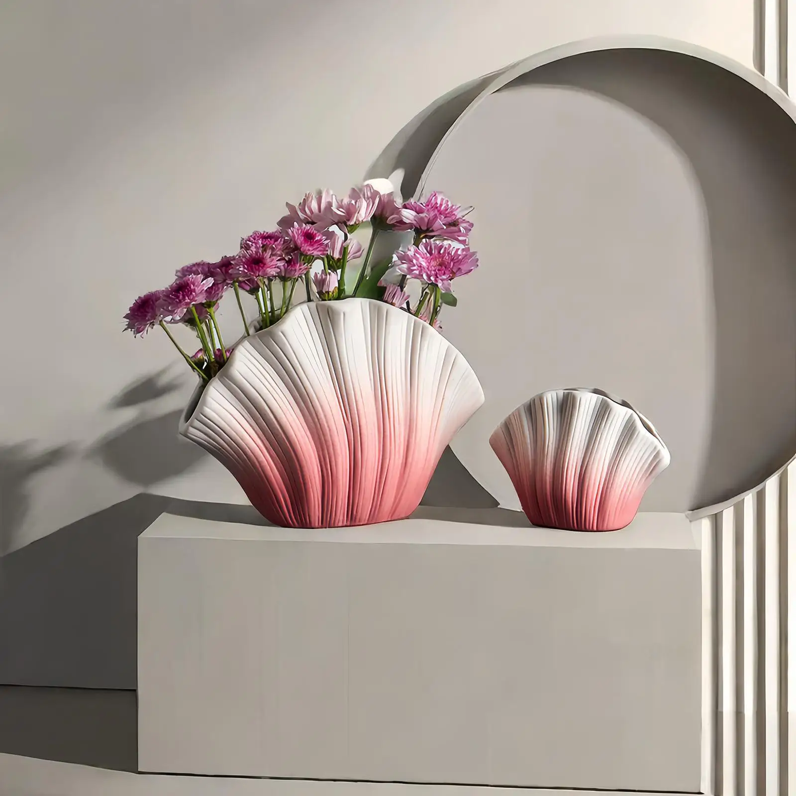 Vase ceramic flower arrangement, high-end and creative cross-border vintage style, high aesthetic value, shell ceramic vase deco 2