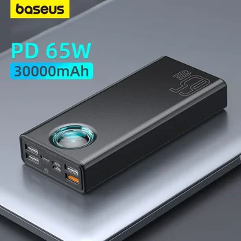 Baseus 스마트폰 노트북 태블릿 맥북용 휴대용 외부 충전기, 65W 보조배터리, 30000mAh PD 급속 충전, FCP SCP 보조베터리