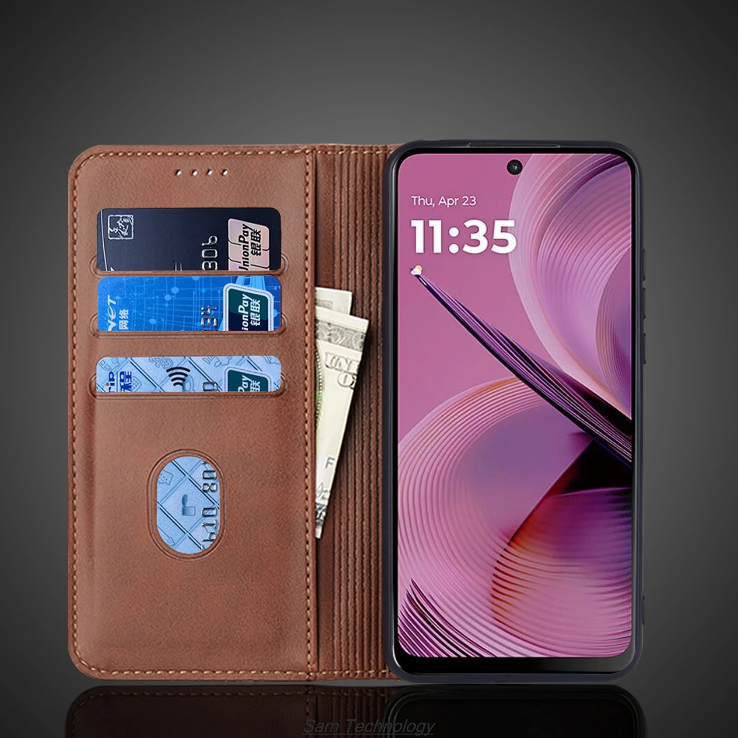Magnetic Leather Flip Wallet Case with Holster