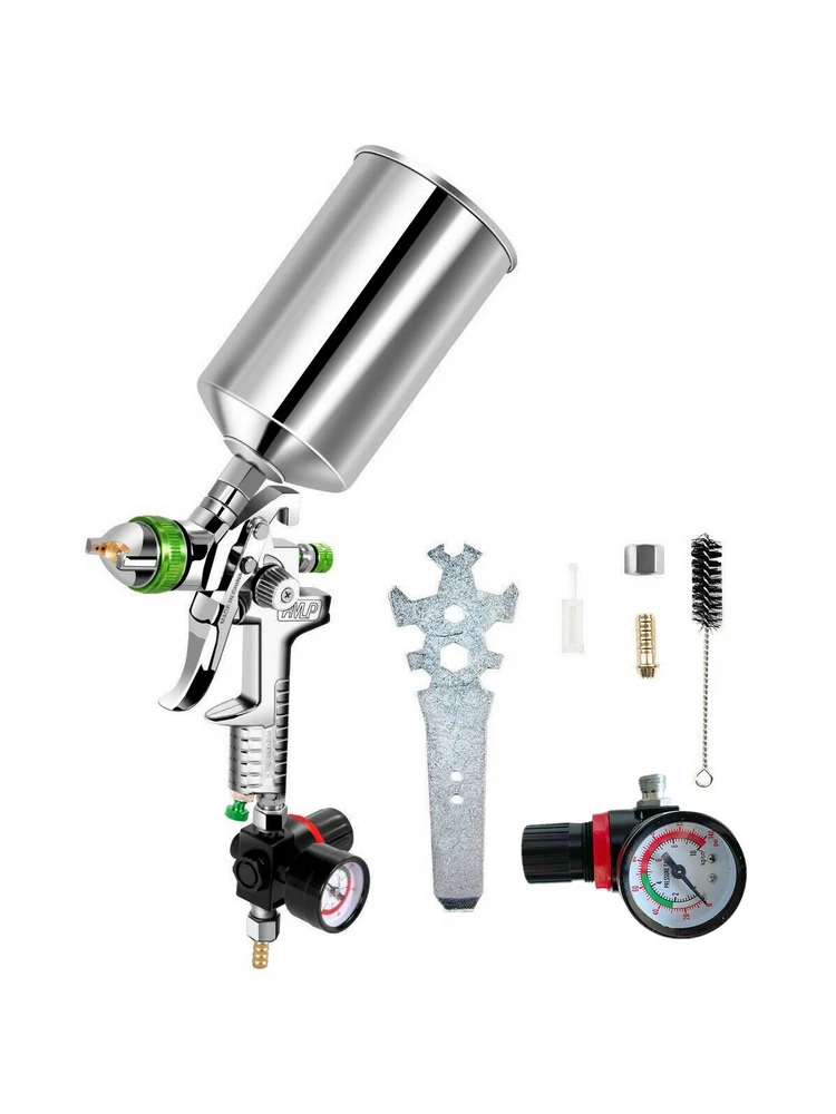 Pistola A Spruzzo Professionale Hvlp Da 2.5Mm Kit Pistola A Spruzzo Per Alimentazione A Gravità Hvlp Con Primer Per Vernice Regolatore Metal Flake 1L 