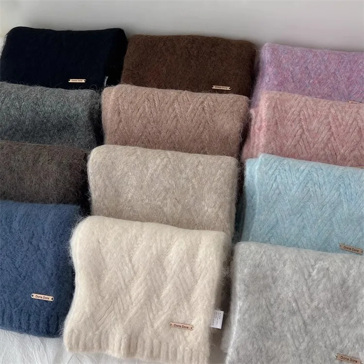 Korean Wool Knit Scarf - Thick Warm Imitation Cashmere Muffler for Women