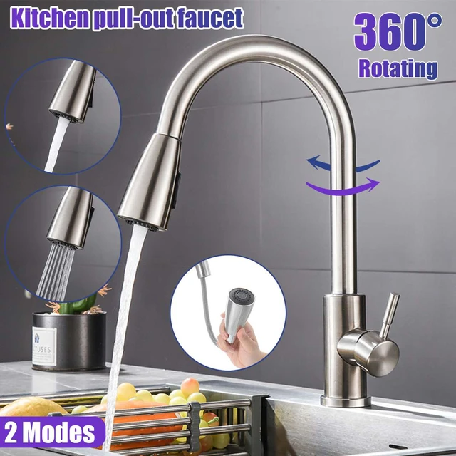 Jetevevven – Robinets De Cuisine En Nickel Brossé Extractible, Mitigeur  D'eau D'évier De Cuisine, Tête De Pulvérisation À Flux Rotatif À 360  Degrés, Robinets Chauds Et Froids - Robinets De Cuisine - AliExpress