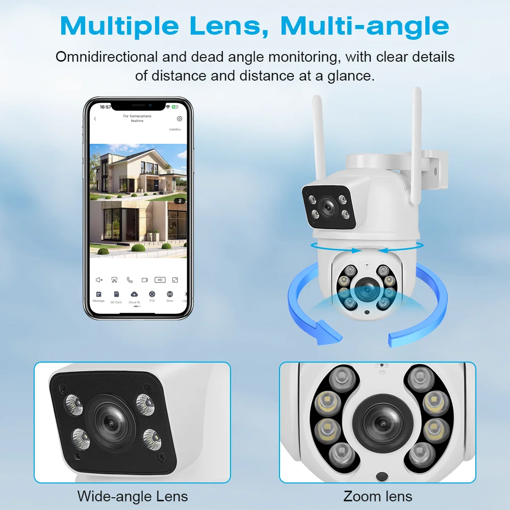 4K 8MP Outdoor PTZ Wifi Camera Dual Lens Dual Screens with AI Human Detection Wireless CCTV Security IP Camera Eoolii 6