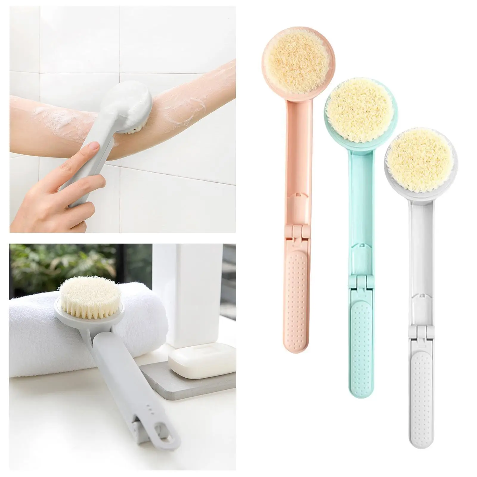 Folding Design Shower Brush Long Handle Back Spa Bath Scrubber Clean