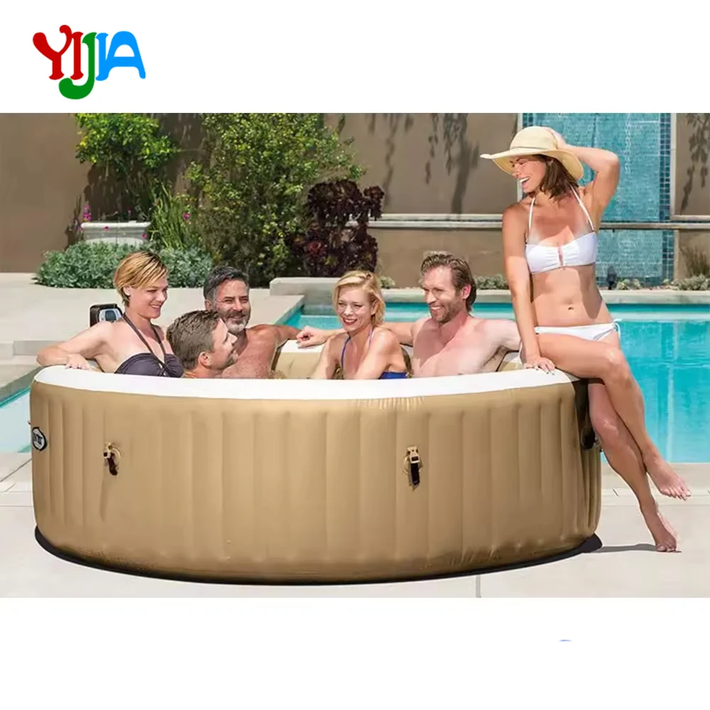 2-4 Person Inflatable Hot Tub, Round Portable Hot Tub, Leak-Proof Blow up Tub with 120 Air Jets, PVC Outdoor Spa with Cover