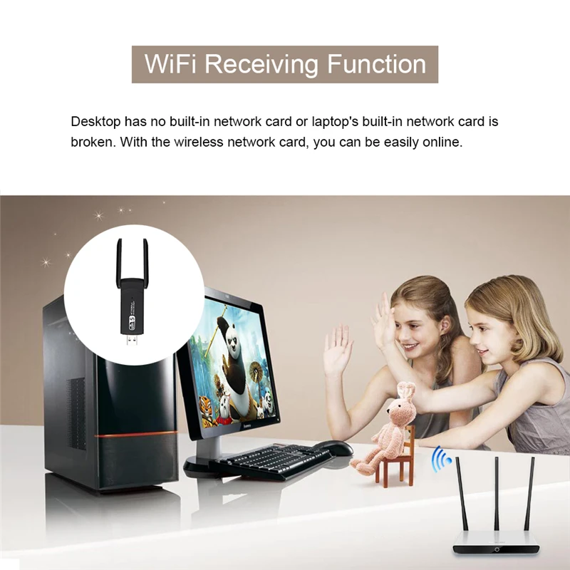 1300Mbps USB WiFi Adapter Bluetooth 4.2 Dual Band 2.4G/5G Network Card Dongle Wireless External Receiver USB 3.0 Lan Ethernet