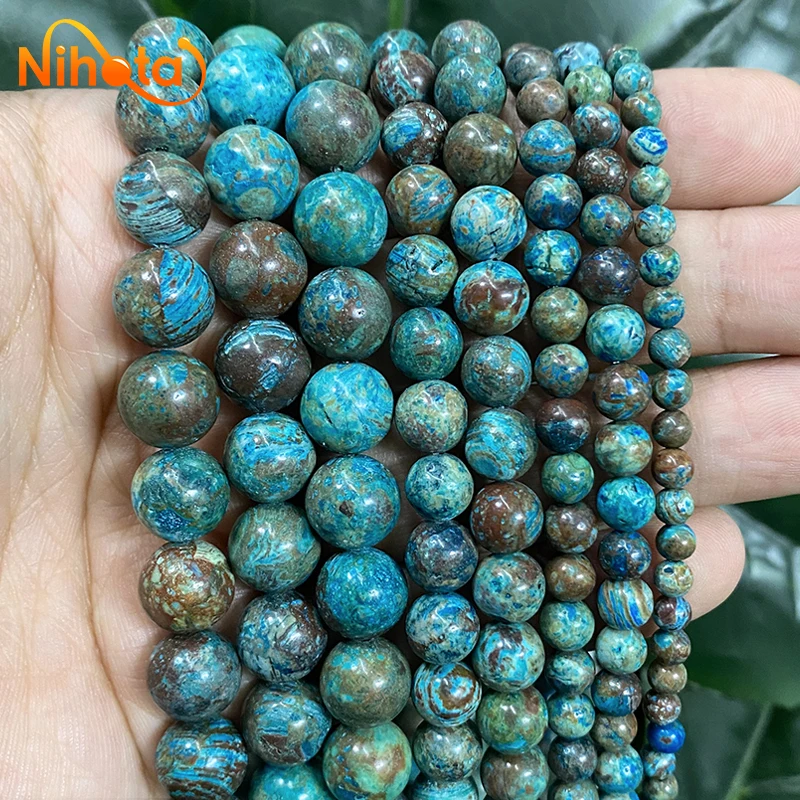 Natural Stone Beads Slab Blue Ocean Jaspers Round Beads 15'' Strand DIY Jewelry Making Charms Bracelet Accessories 4/6/8/10/12mm