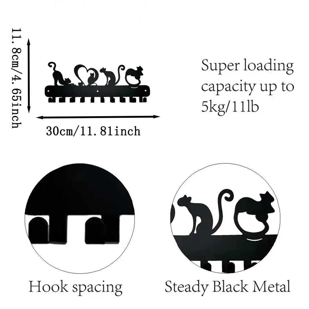 Love Cat Design Key Holder: Metal Wall Mounted Rack Hook, Ideal for Wall Hanging Storage and Key Organization 3