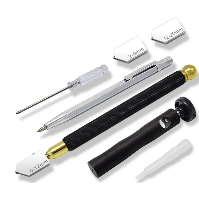 

7PCS/SET Diamond Glass Cutter Professional Glass Bottle Tile Mirror Cutting Tools Oil Feed Diamond Cutter For 2-20mm Thick Glass