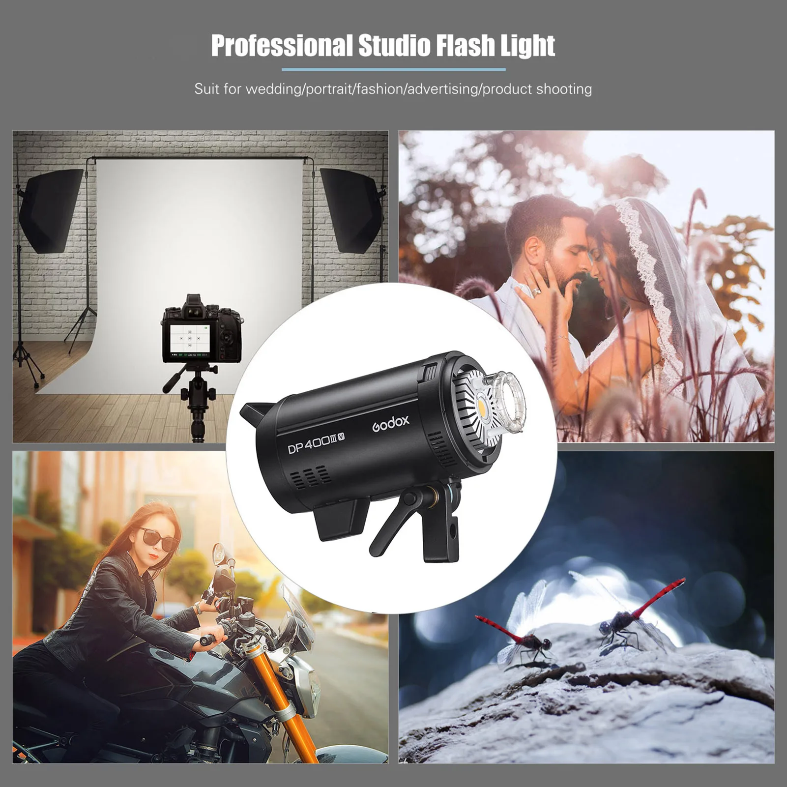 Godox DP400III 400Ws GN80 2.4G Wireless X System Studio Flash Professional, Flash Duration 1/2000-1 / 800s, Temperatura Color 5600 ± 200K (110V) Studio Light Godox DP400III 400Ws GN80 2.4G Wireless X System