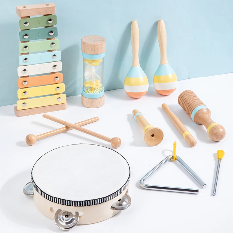 Music Set Montessori Musical Instrument Baby Children Wooden Percussion Instrument Toy Early Educational Knocking Toys for Kids 6
