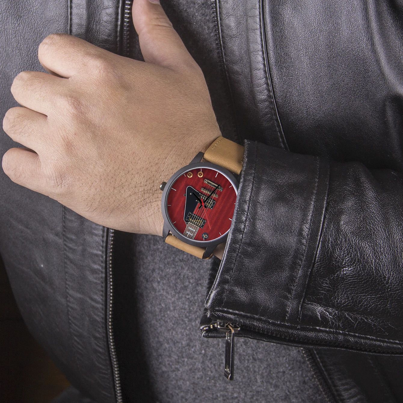 Factory Store Guitar Bass Design Punk Street Casual Style Printing Dial Gifts for Musicia Men's Battery Quartz Wrist Watch