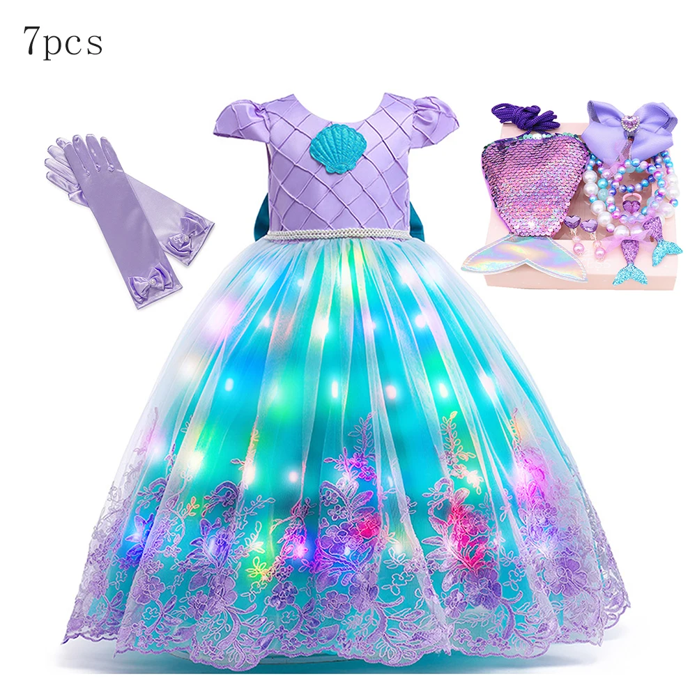 thumbnail image 5 of Vestido de baile de sirena de Disney para niña, disfraz de Ariel con luz LED, disfraz de princesa para fiesta de cumpleaños de lujo para niños, 5 of 5