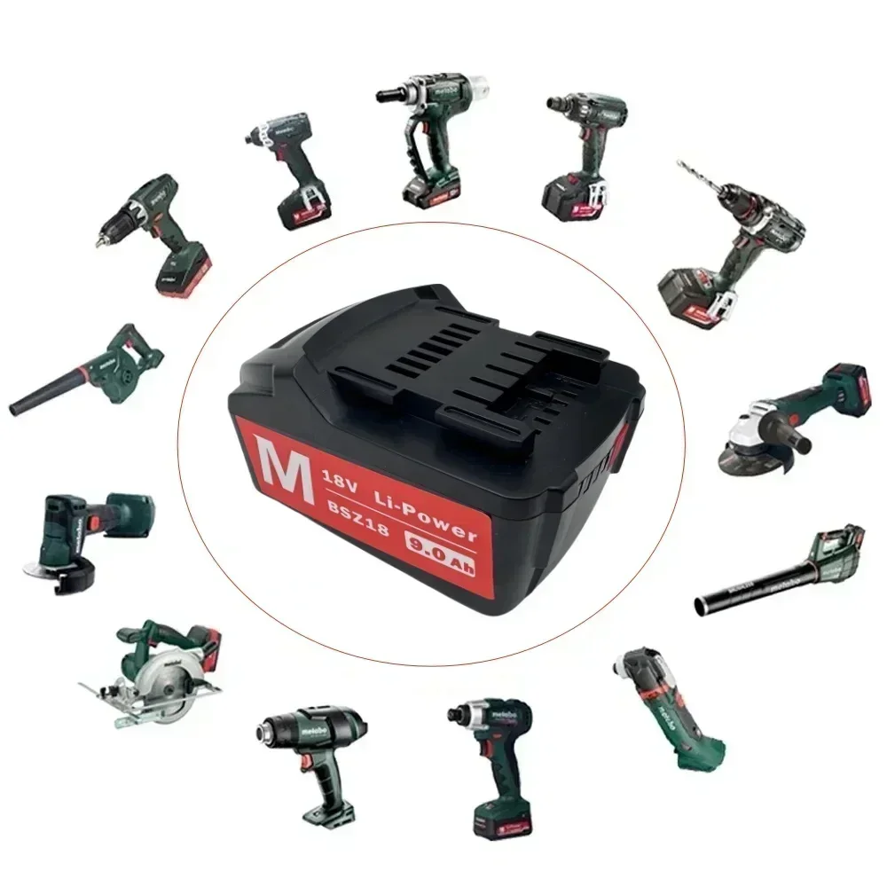 Bateria para ferramenta el&eacute;trica sem for Metabo, Drivers de broca, Martelos de chave, 18V, 9000mAh, 9.0Ah, 625592000, 625591000