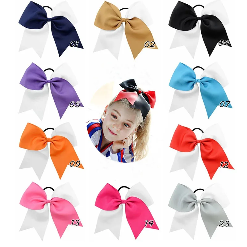 24pcs 8 inch double color ribbon cheer bows Grosgrain Ribbon Hair Bow With Elastic Ponytail Hair Holder For Kids Hair Accessorie 6pcs lot 7inch 4th of july hair bows with elastic hair band red white blue cheer bow glitter chevron white star hair accessories