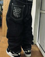 Y2K American Trendy Jeans Retro Gothic Graphic Embroidery Loose men s Jeans Harajuku Hip Hop Street Wide Leg Jeans Pants 1