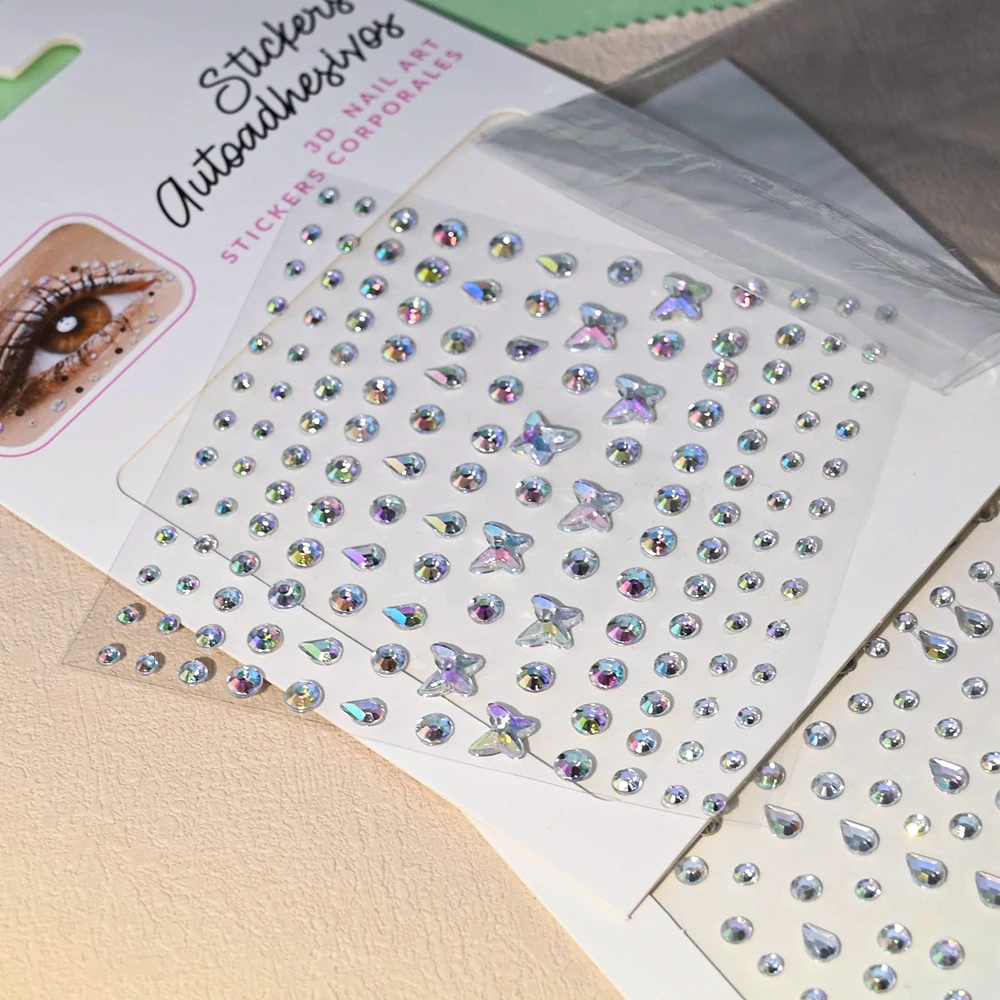 1Pcs Face Diamond Gem Sticker 5D Colorful Rhinestone Tattoo Eyeshadow Stickers fo Festival Nail Body Makeup Bling Jewel DIY Deco 5