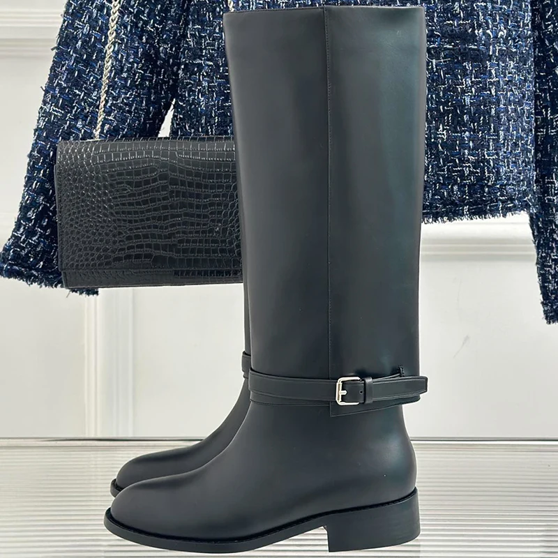 

Autumn Winter New Women's Long Boots Fashion Simplicity Genuine Leather Material Solid Color Round Head Women's Boots