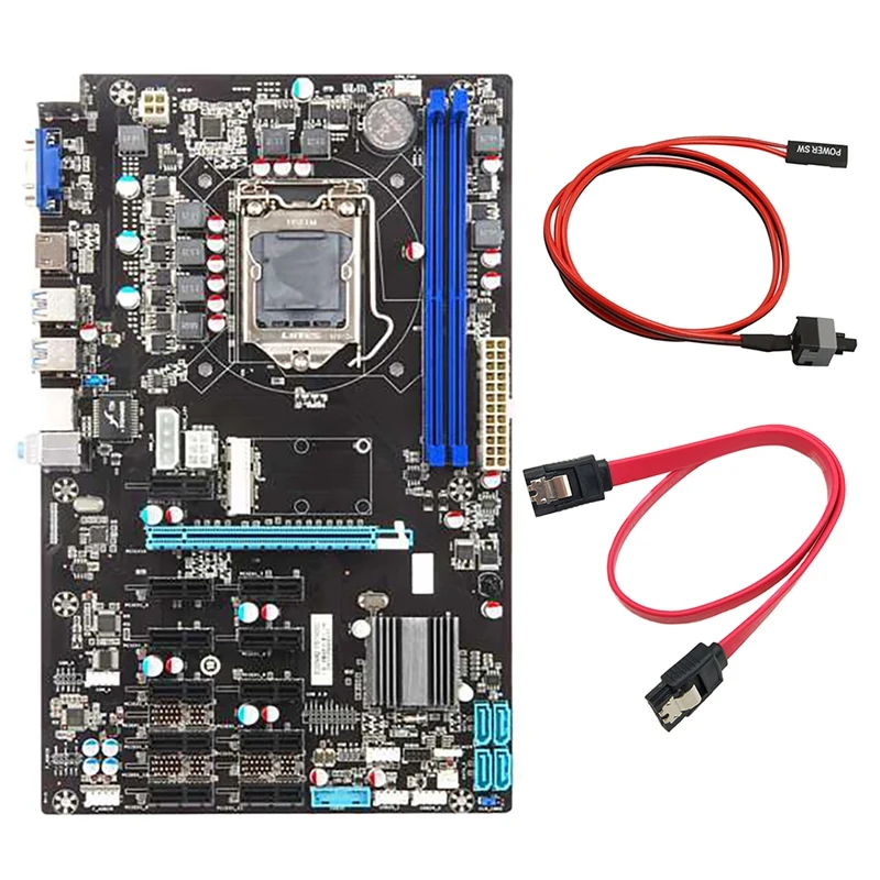 B250 BTC Mining Motherboard with Switch Cable+SATA Cable 12 PCI E