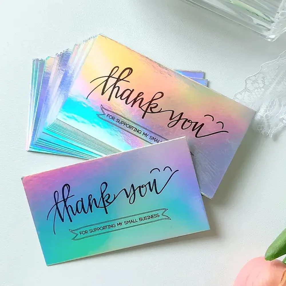 50pcs/set Laser Thank You Card for Small Business Supplies,Thank You Order Card,Thank Cards for Wedding Baby Shower Bridal
