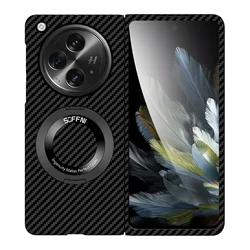 Carbon Fiber Pattern Armor Case with Magsafe Wireless Support and Metal Ring Holder - OnePlus OPEN (Black)