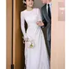 Soft Lace Wedding Dresses Classic O-neck Bridal Dress With Long Sleeve New Elegant A Line Simple Vestidos De Novia Customized 1