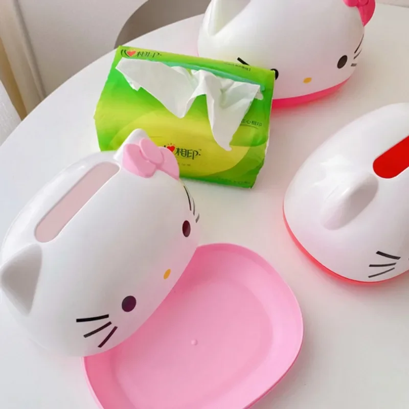 

Anime Figure Sanrio HelloKitty Tissue Box Cute Kawaii Cat Pink Cartoon Household Home Toilet Extracted Paper Storage Convenient