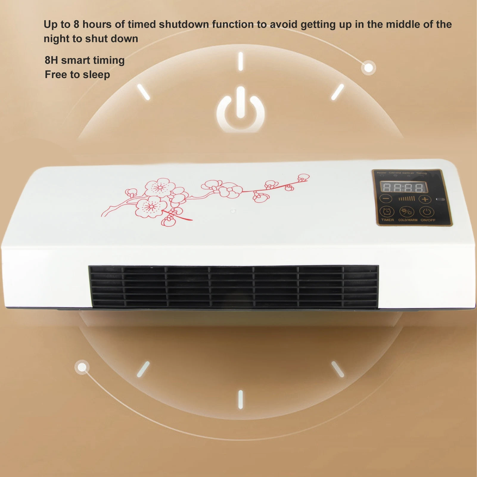 Electric Fan Wall Mount Easy Operation Temperature Protection Timer Heating Fan 2