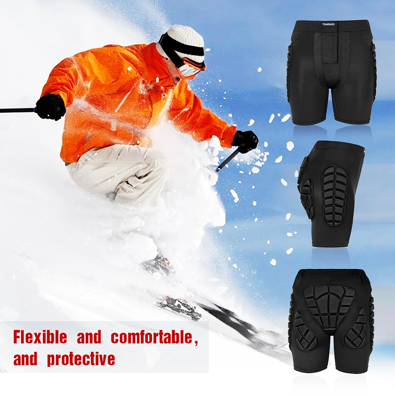 Tomshoo Protective Padded Shorts for Adults Breathable Hip Butt Tailbone Impact Protection Pads for Snowboard Skiing Skating 6