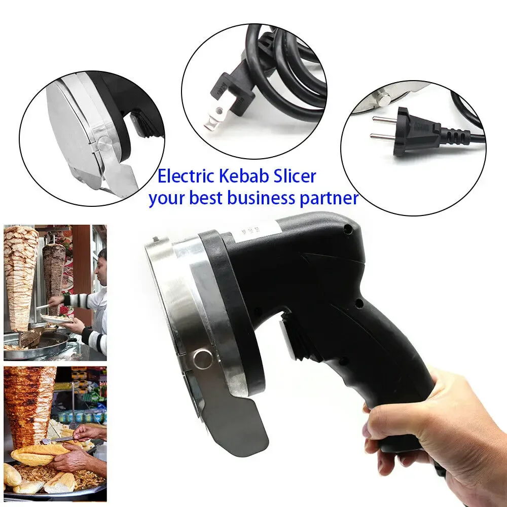 80W Portable Handheld Electric Kebab Slicer with Adjustable Cutting Thickness and Blade Sharpener Ideal BBQ Roast Meat Cutting