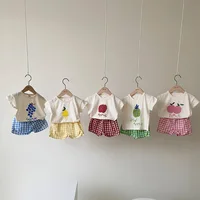 Ensemble pyjama en coton pour bébé, sans manches, vêtements de nuit pour bébé, dessin animé, vêtements de maison, été 1