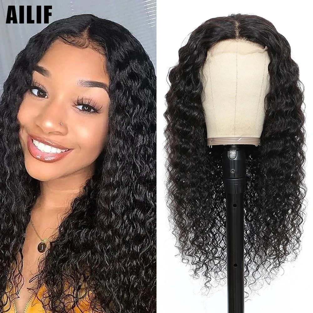 

AILIF 4x4 Lace Closure Wigs Deep Wave Lace Front Human Hair Wigs 180% Density Brazilian Virgin Human Hair Wigs for Black Women