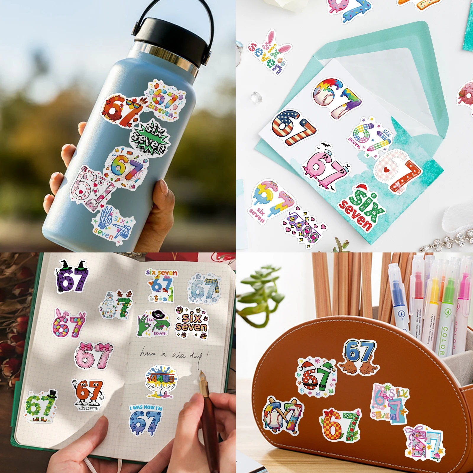 50개입 여섯 번째 일곱 번째 스티커 재미있는 6 7 데칼 방수 비닐 선물 성인 청소년용 전화기 물병 여행가방 노트북 장식
