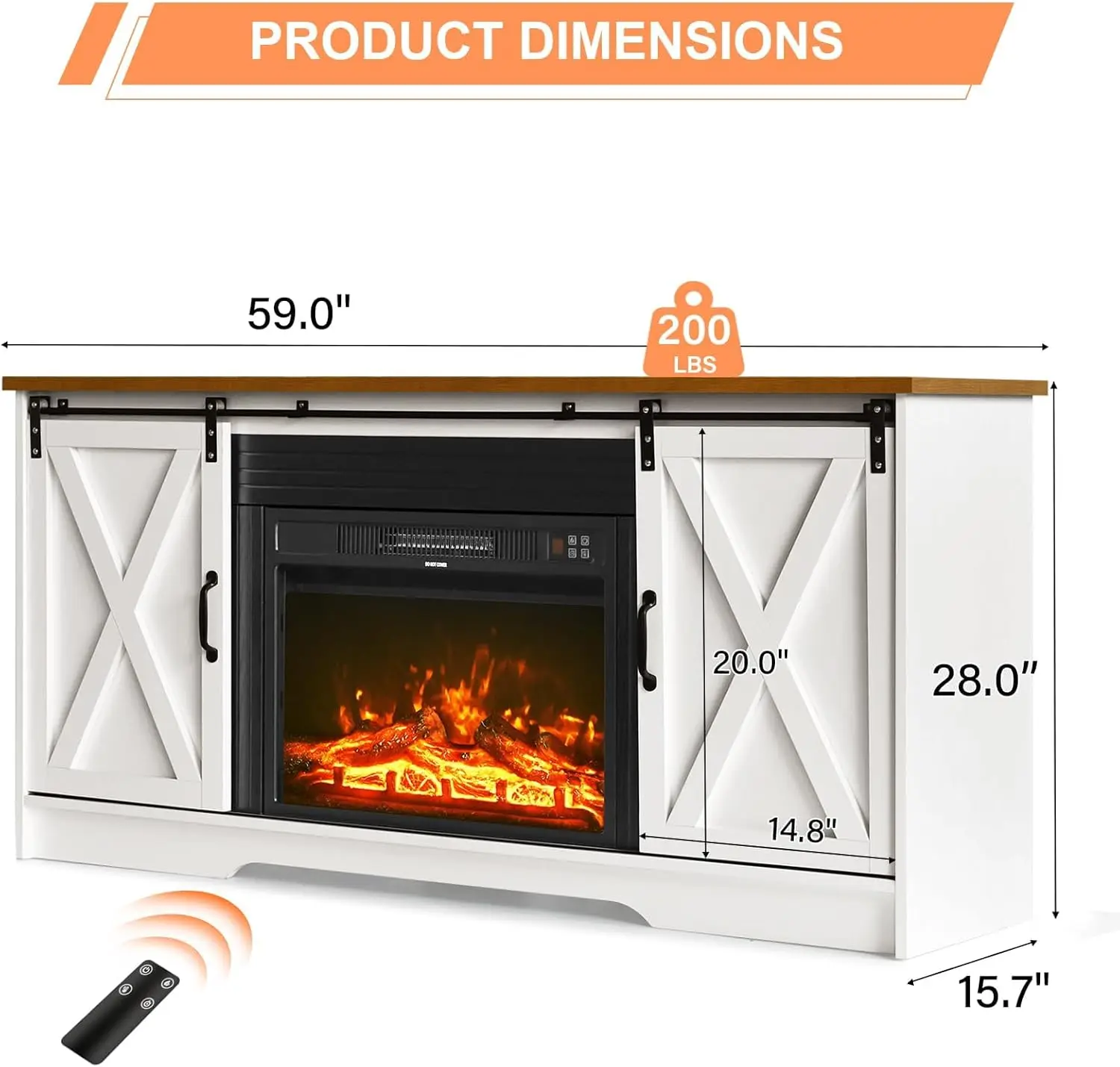4 EVER WINNER Fireplace TV Stand with 23" Electric Fireplace, Sliding Barn Door, Farmhouse Fireplace Entertainment Center with 3
