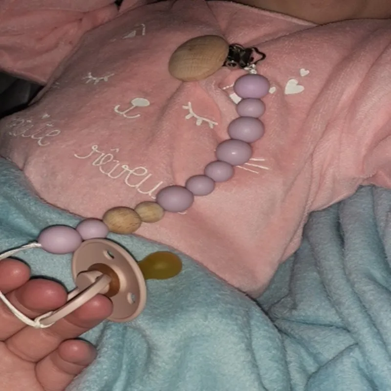 Baby Wood Beaded Pacifier Clip Silicone Chain Nipple Holder Infant Soother Teether