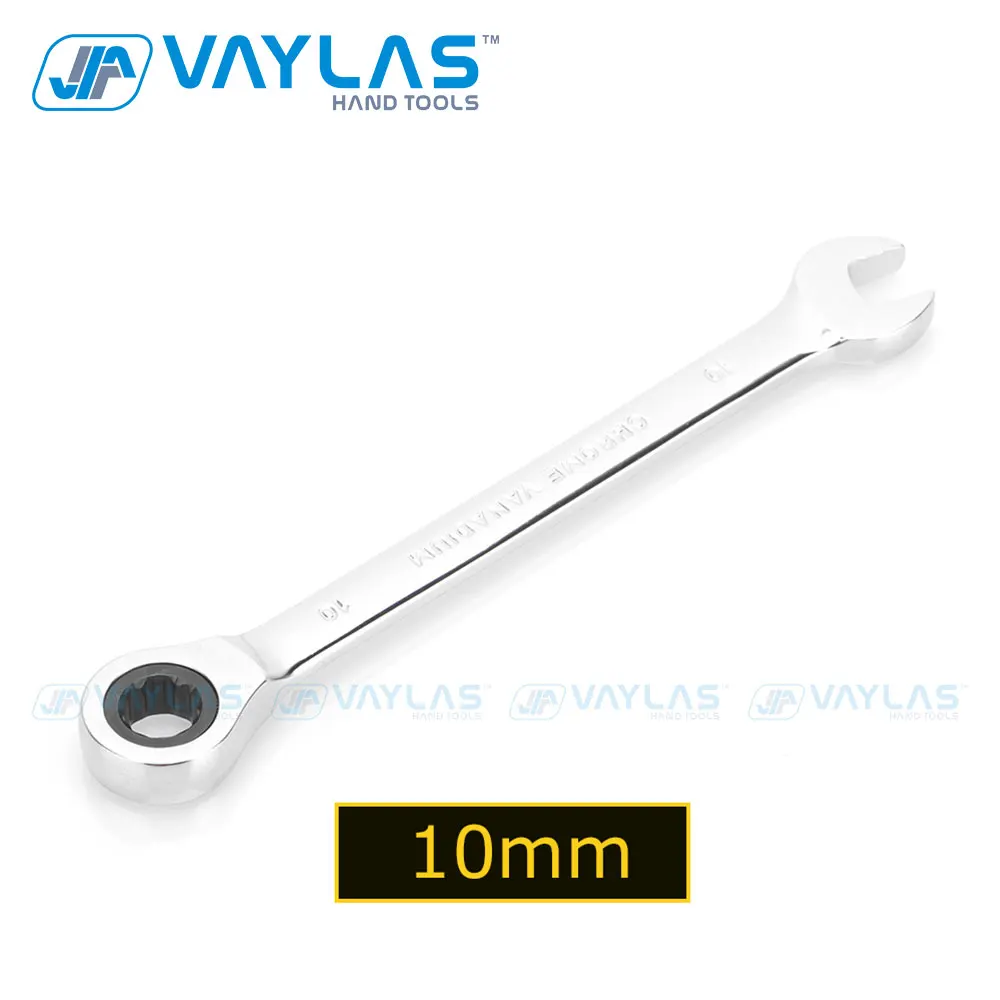 VAYLAS-콤비네이션 렌치 고정 헤드 래칫 72T, 오픈 엔드 하이 토크 미러 폴리쉬 스패너 수리 수공구, 10mm