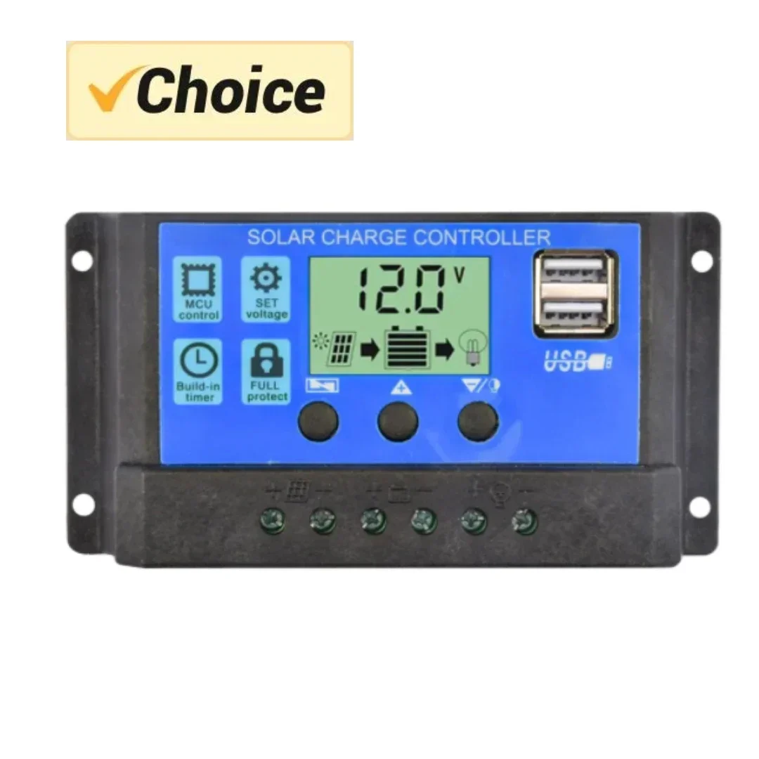 Equipped with USB Solar Charging Controller USB 12V/24V PWM 10A 30A 60A with Adjustable LCD Display Timer Setting EESBAO