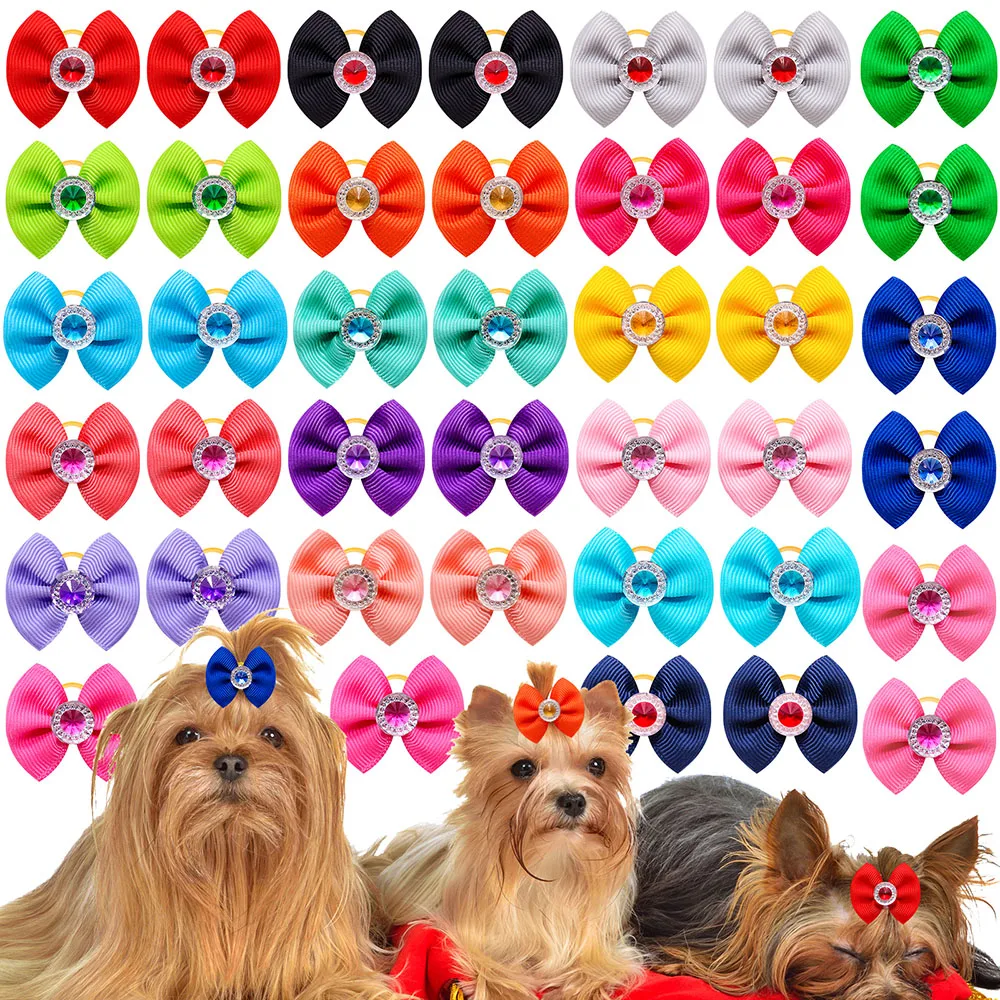 

10PCS Dog Hair Accessoreis Puppy Bows Solid Diamond Pets Headwear Dogs Cat Grooming Girls Bows for Dog Cats Hair Accessories