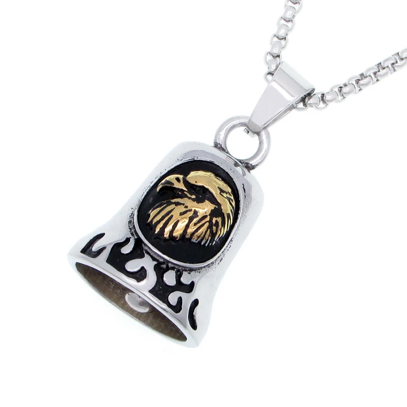 Free Shipping Punk Stainless Steel Silver Color Black Plated Fire Eagle Biker Motorcycle Tinkle Gold Plated Bell Pendant Jewelry 4