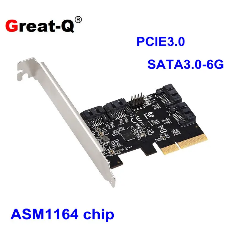 

Адаптер SATA PCI-E 4 порта PCI Express X4 X8 X16 на SATA интерфейс 6 Гбит/с контроллер скорости расширения ASM1164 Plug and Play