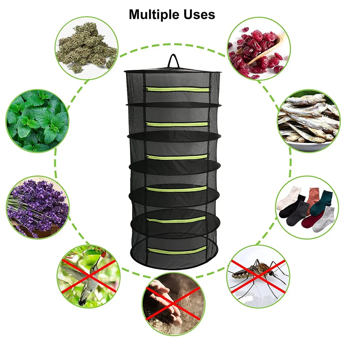 2-8 Layer Herb Drying Rack Net Mesh with Green Zippers Hydroponics, Drying Rack Herbs for Plant Bud Seed, Herb Dry Net With Hook 4