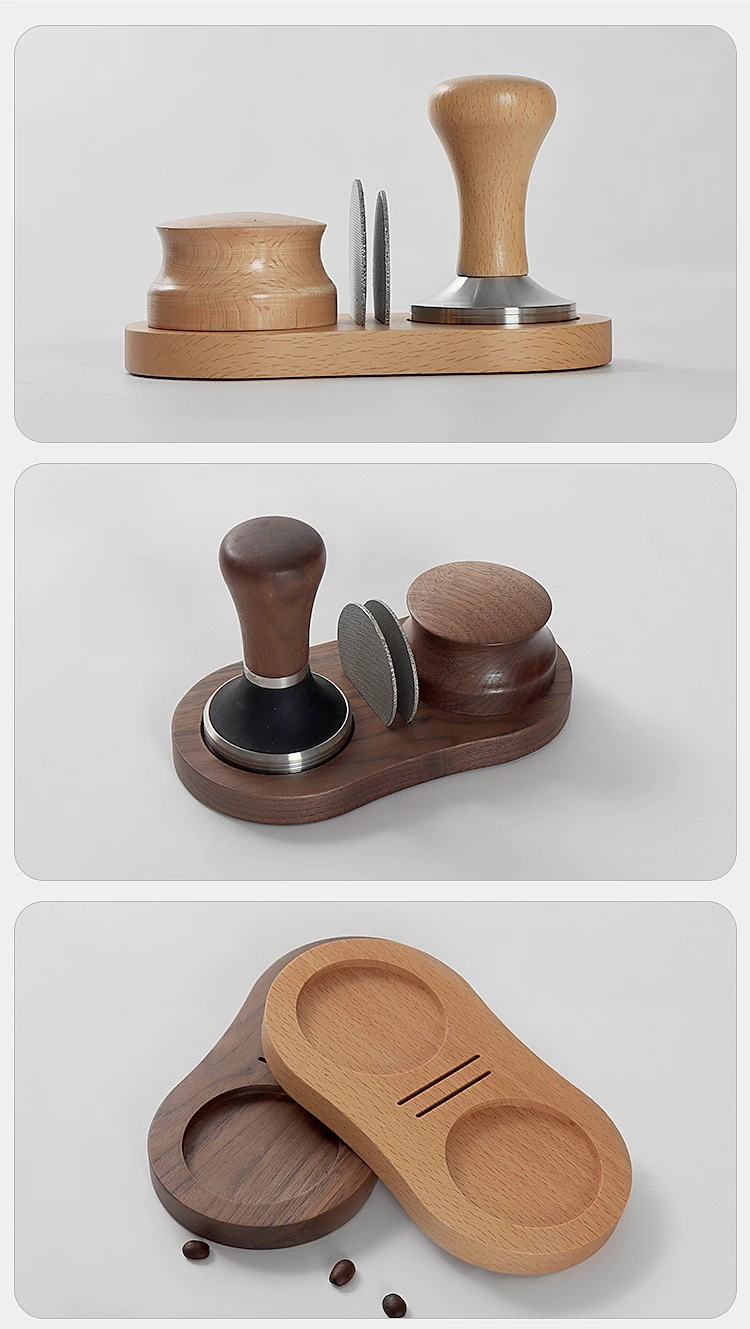 Espresso Stampfer Stand Puck Bildschirm halter für 51mm 53mm 58m Verteiler Station Manipulation matte Walnuss Buche Holz Barista Zubehör – Detail 8