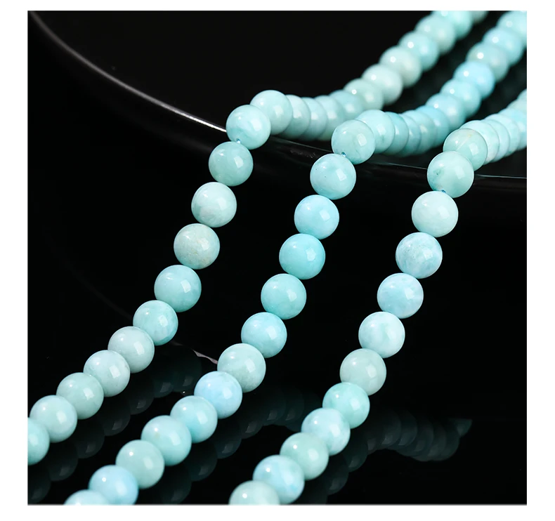 3A natürliche Dominica Larimar Steinperle glatt rund lose Spacer Ozean Meer Edelstein für Schmuckherstellung DIY Armband Zubehör – Detail 5
