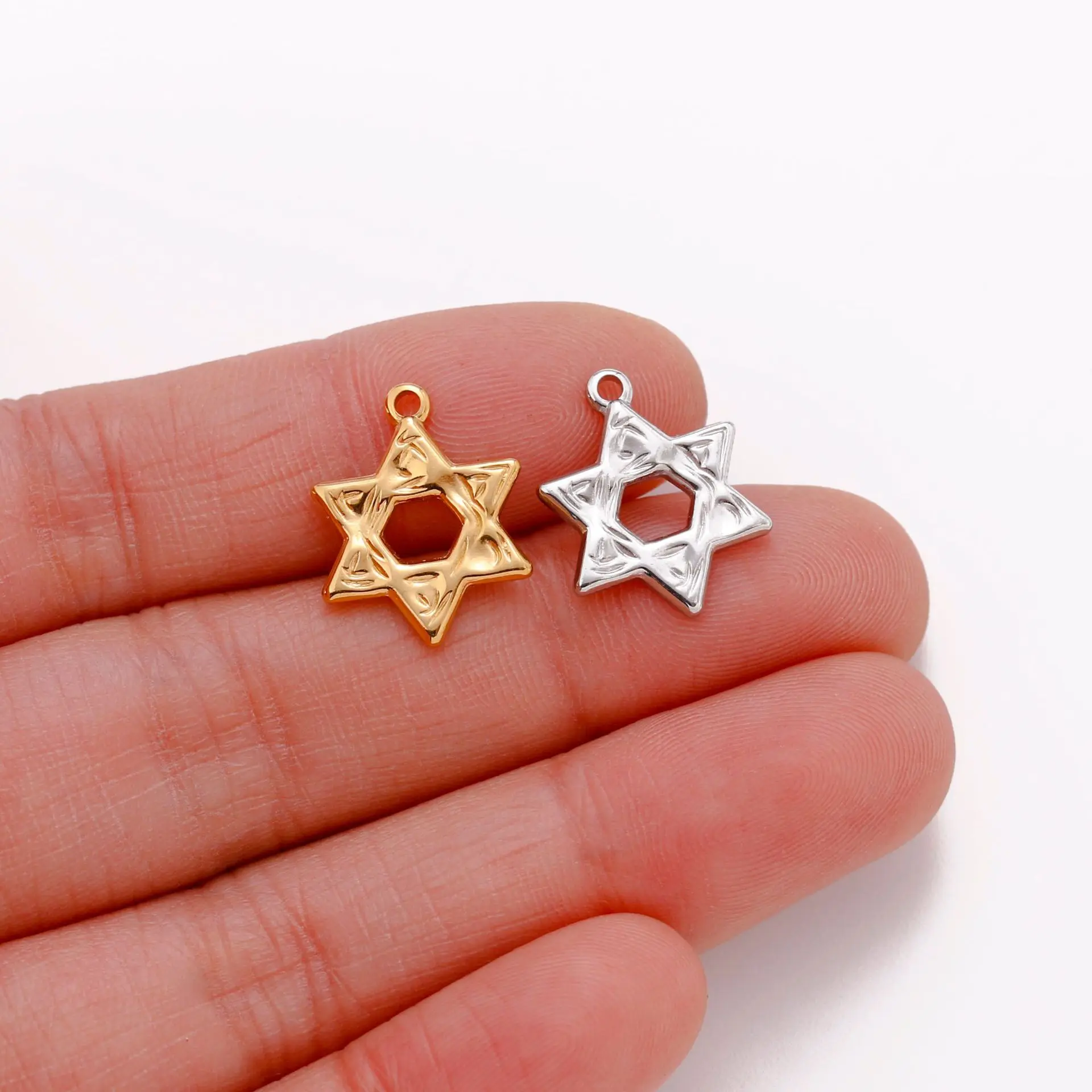 3pc sechs zackigen Stern Charms Edelstahl David Star Anhänger hand gefertigten Schmuck DIY Armband Ohrringe Halskette machen Zubehör – Detail 6