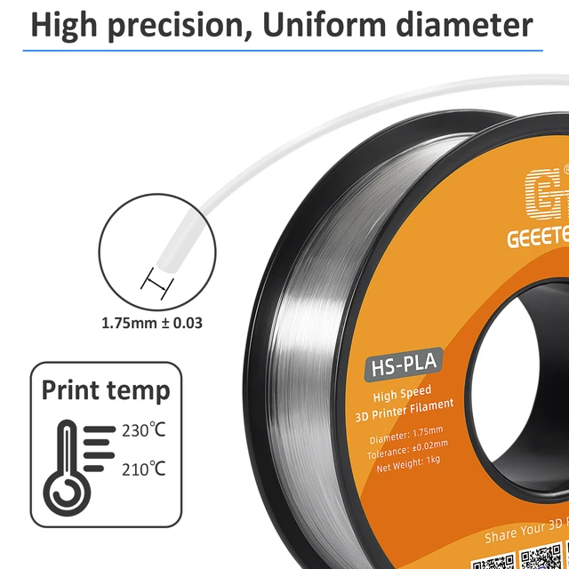 GEEETECH Haute-Vitesse Filament PLA 1.75mm 1kg 1 bobine, Durcissement  Rapide, Meilleure Liquidité, HS-PLA