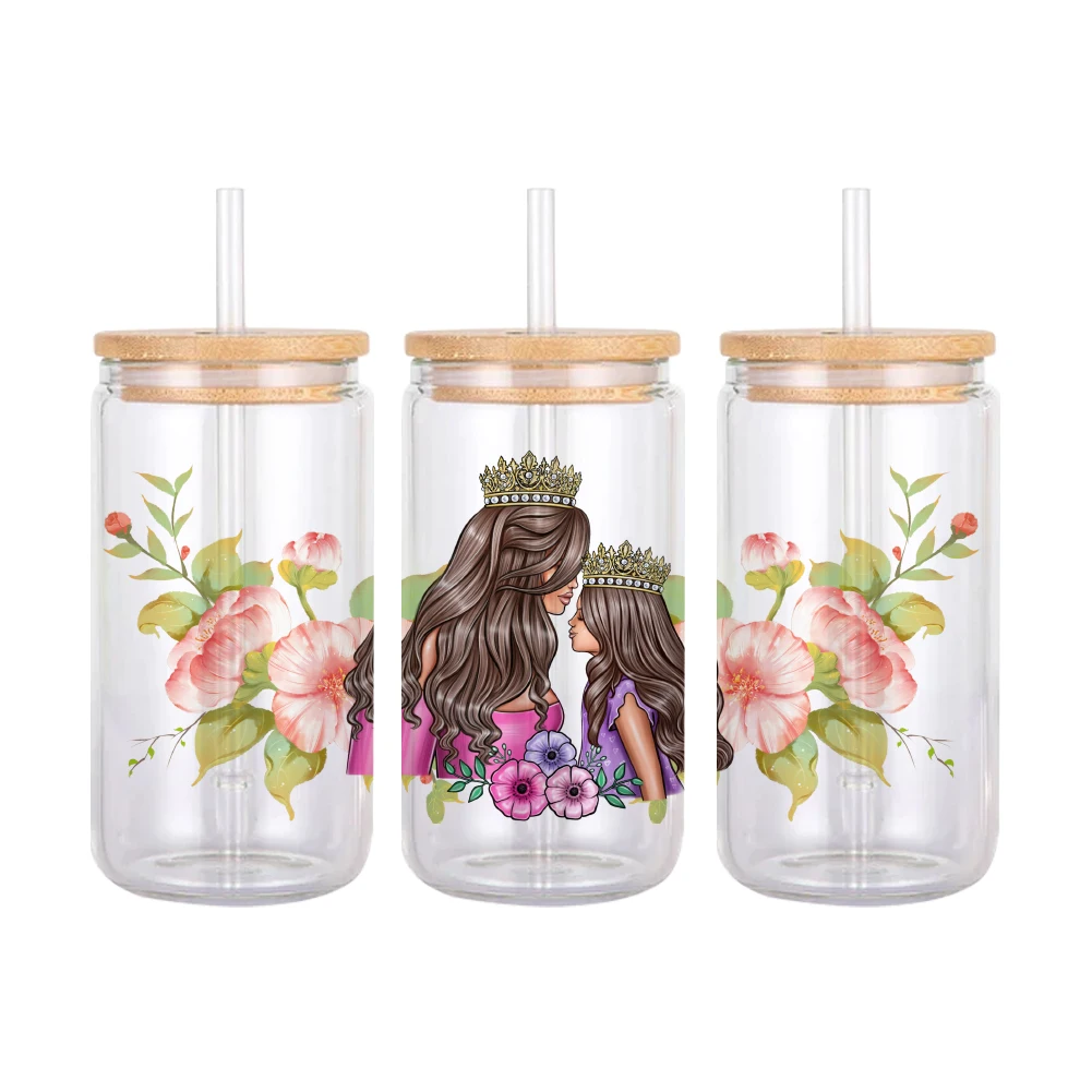Mother's Day Design Sweet Love Mama Pattern UV DTF Transfer Sticker Waterproof Transfers Decals For 16oz Glass Cup Wrap Stickers